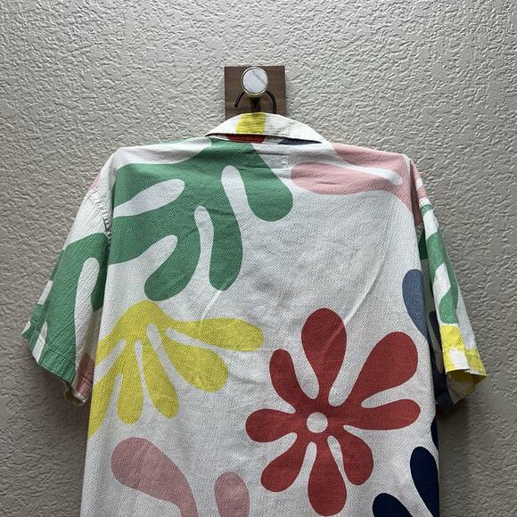 Free Assembly Seersucker Camp Shirt Kids XL 14/16 Floral Paint Splat - Picture 6 of 9